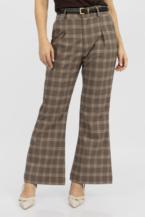 ⁠Pantalón Alba - Marrón cuadros