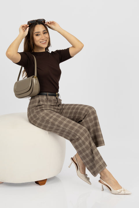 ⁠Pantalón Alba - Marrón cuadros