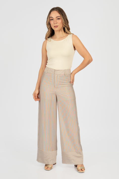 Pantalón Bella - Beige a rayas