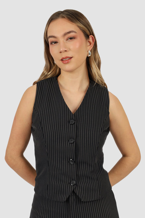 Chaleco Elisa - Negro listado