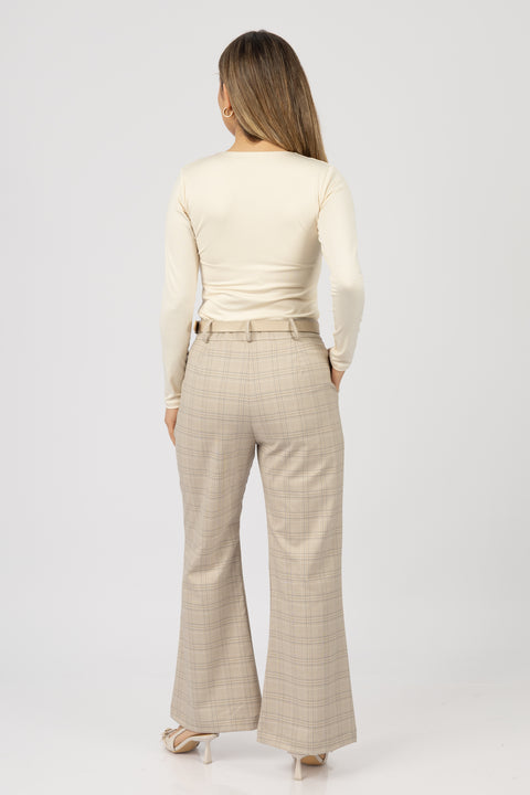 ⁠Pantalón Alba - Beige cuadros